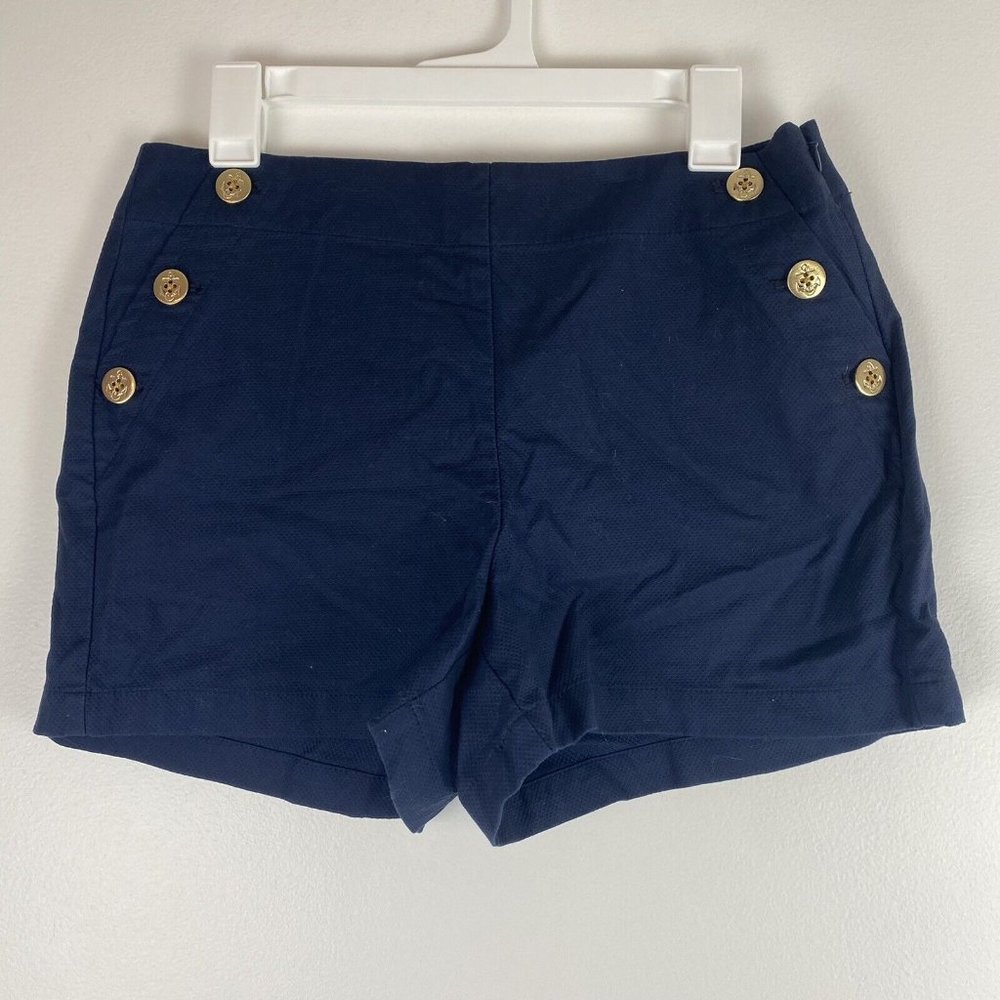 J. Crew Factory Women's Sailor Style Shorts Size 8 Navy Blue Gold Buttons NWT